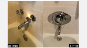 Bathtub double handle faucet converting to a single handle faucet