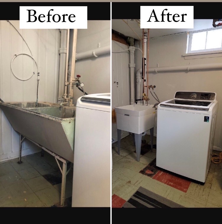 Replace old cement double laundry tubs to a single laundry tubs with legs 