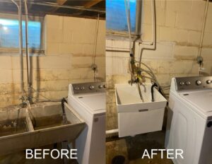 Basement cement Laundry tub replacement repair 